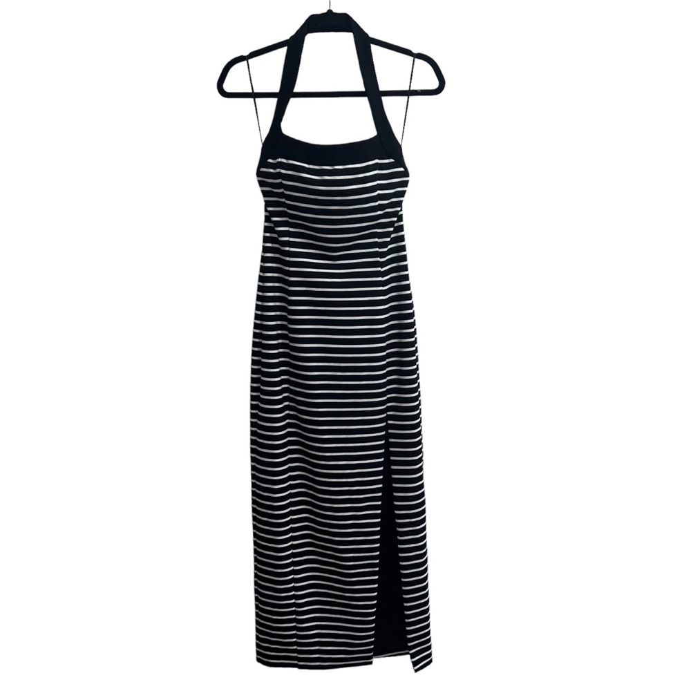 NEW NWT NICHOLAS Jane Contrast Square Neck Midi Dress In Black & Milk Stripe - Picture 4 of 13